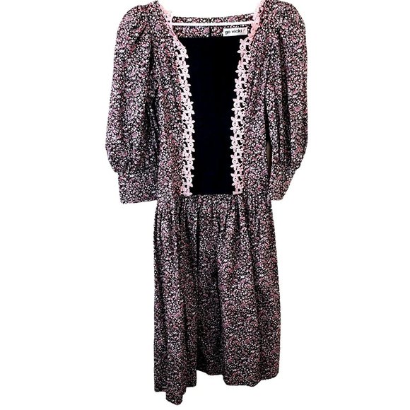 **LOWEST PRICE** Vintage 80s Go Vicki Cottagecore Floral Dress - Picture 1 of 9